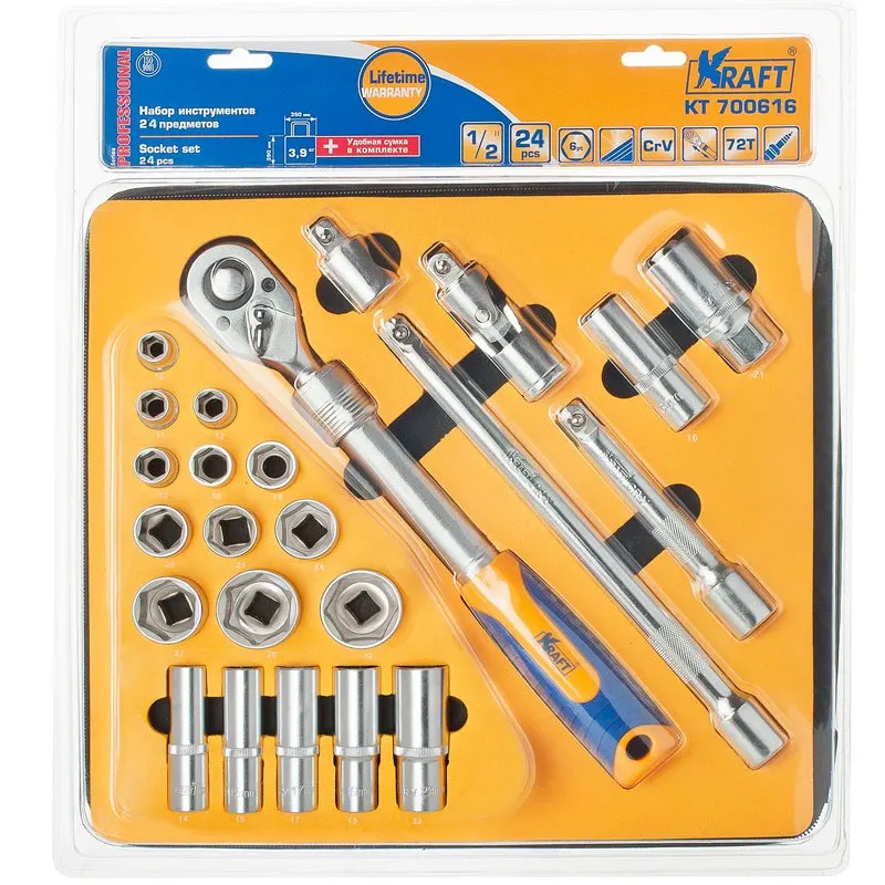 Set hand tool KRAFT CT 700616 (24 item, end head, extension cords, gimbal swivel, ratchet wrench, bag) цена Set hand tool KRAFT CT 700616 (24 item, end head, extension cords, gimbal swivel, ratchet wrench, bag) цены онлайн