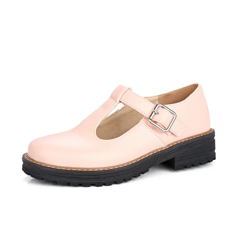 Pink Г. Обувь женские весенние туфли-лодочки с круглым носком повседневная женская обувь Мэри Джейн на высоком массивном каблуке толстый каблук, белый, розовый, черный, 34-43 - Цвет: Pink