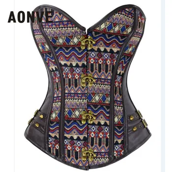 

AONVE Steampunk Corset Burlesque Clubwear Lace Up Boned With Chains Gothic Corsets Bodice Slimming Underwear Carnival Clothing