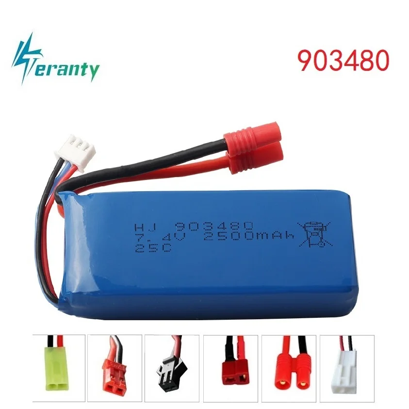 Высокая скорость 7,4 V батарея 2500mAh 903480 25C для Syma X8C X8W X8G RC Дрон запасные части 2S Lipo батарея для 12428 12423 RC автомобиля