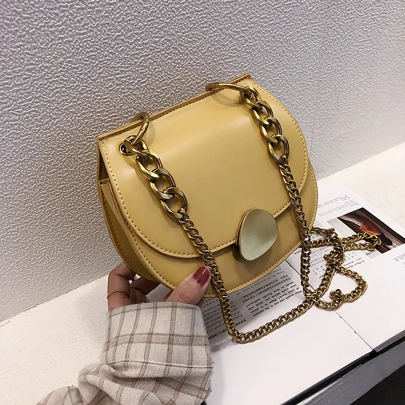 

Elegant Female Mini Saddle Bag 2019 Summer New High Quality Leather Women's Designer Handbag Lock Chain Shoulder Messenger bag
