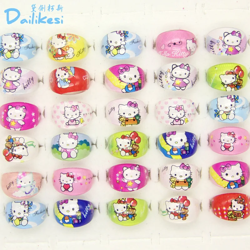 50 шт. милые детские кольца с рисунками из мультфильмов в форме сердца Hello Kitty KT Cat