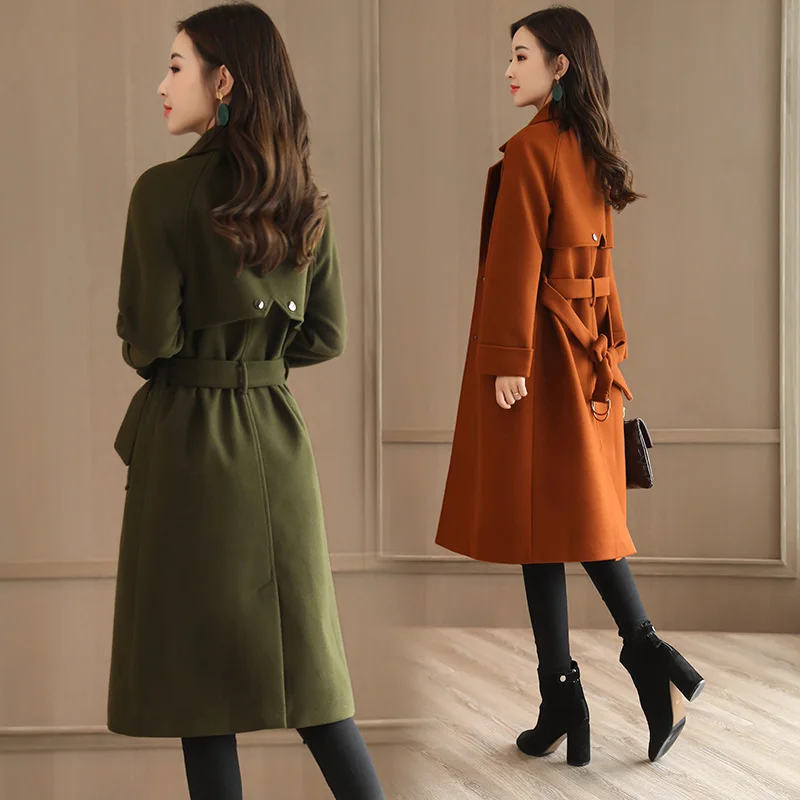 

2019 fashion new female Slim thin long woolen coat autumn and winter OL temperament woolen coat women's clothing Wild trend