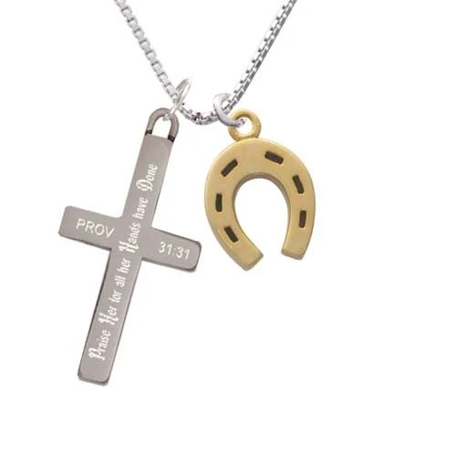 Gold Tone Horseshoe - Praise Her - Cross Necklace (1)