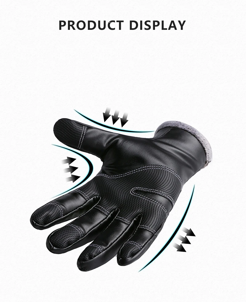 Leather Unisex Waterproof Winter Gloves Cycling Fluff Warm Gloves For Touchscreen Cold Weather Windproof Anti Slip Cycling Glove