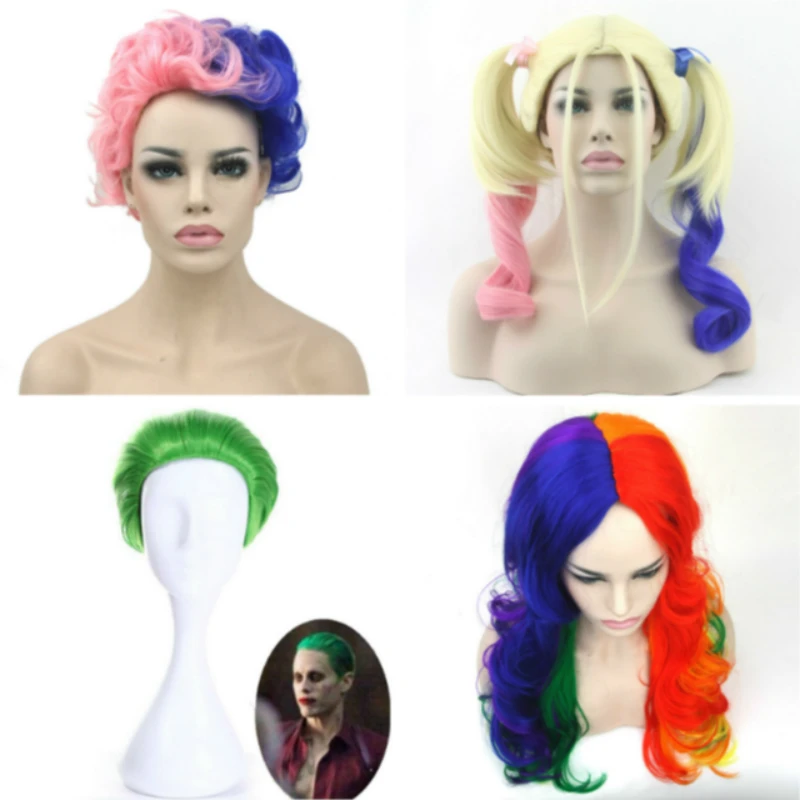 

Anime Wigs Cosplay for Harley Quinn and Joker Clown in Suicide Squad Costume Vestidos Hairpiece in Halloween Carnival Party