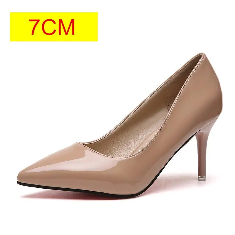 Apricot 7CM Г.; популярная женская обувь; туфли-лодочки с острым носком; модельные туфли из лакированной кожи; водонепроницаемые мокасины на высоком каблуке; свадебные туфли; zapatos mujer; цвет синий, белый - Цвет: Apricot 7CM