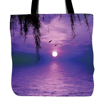 

Wonderful Lake Scenery Printing Tote Bag For Shopping Travel School Used White Canvas Hand Bags With Double Sided Printing