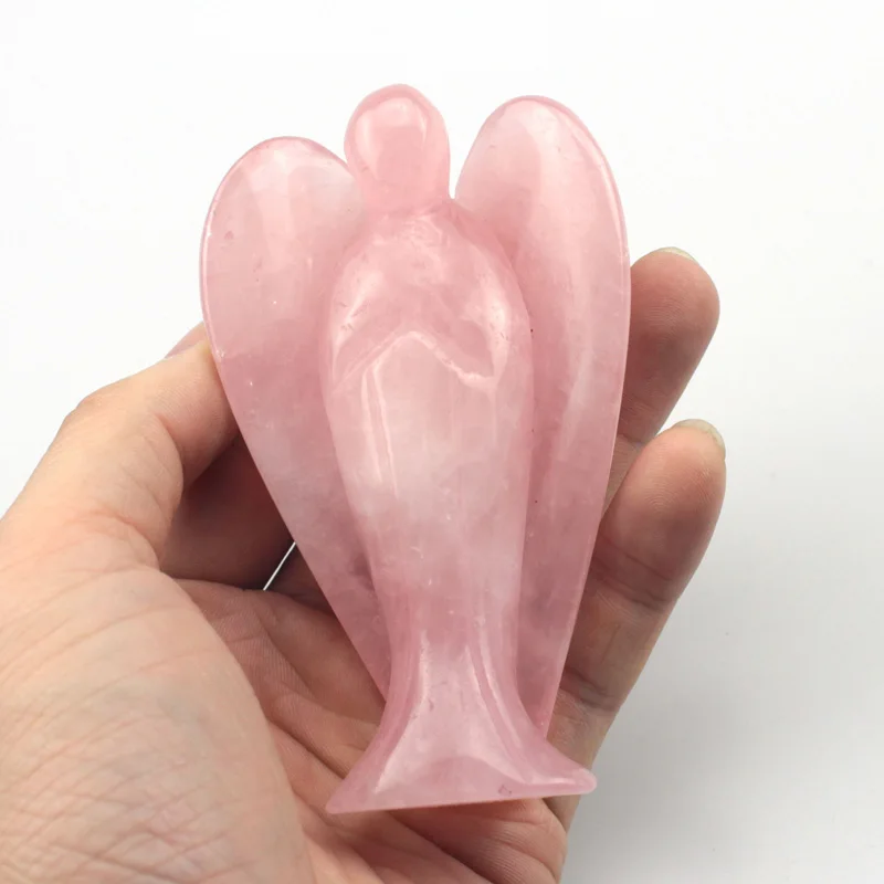

27x62x103mm rose quart pink crystal Ornaments beads angle carved for Catholic free shipping wholesale !