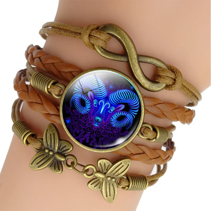 12 Zodiac Sign Woven Leather Bracelet Aquarius Pisces ...