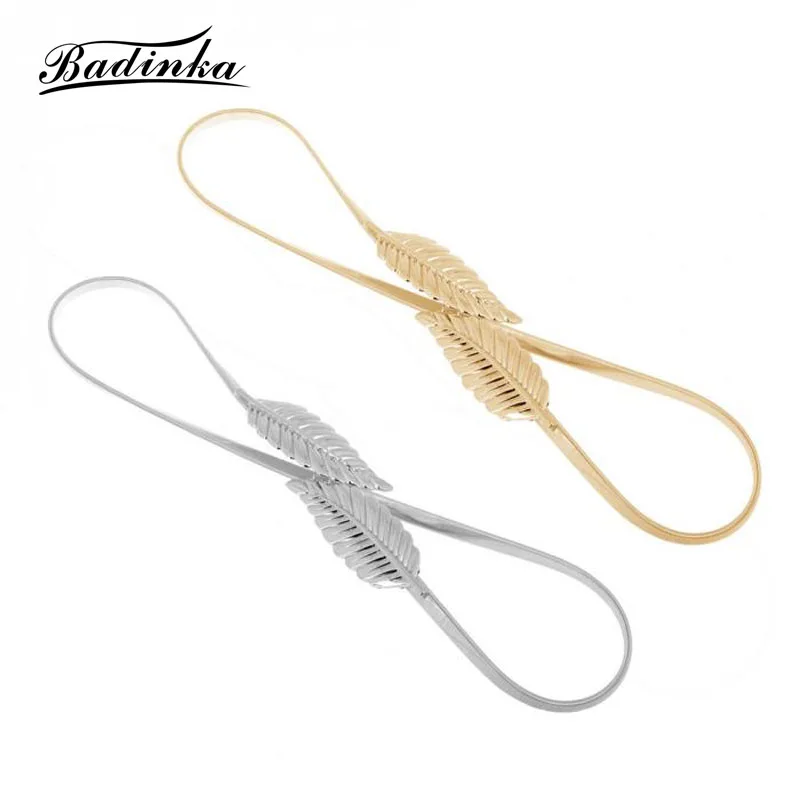 

Badinka 2019 Hot Sale Gold Silver Leaf Desinger Metal Waist Chain Belt Female Elastic Stretch Waistband Belts for Women Dress