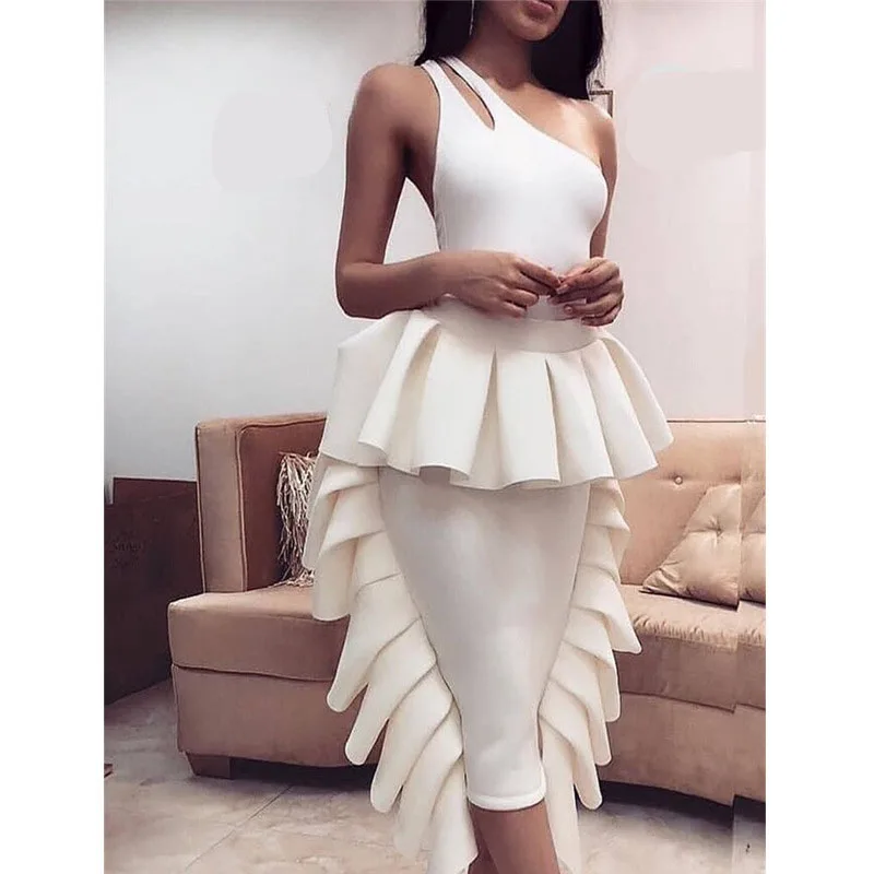 

Fashion Summer Women White Skirt Ruffle Bodycon Slim Package Hip Club Night Party Wear Slim Lady Female Jupe Falda Drop Shipping