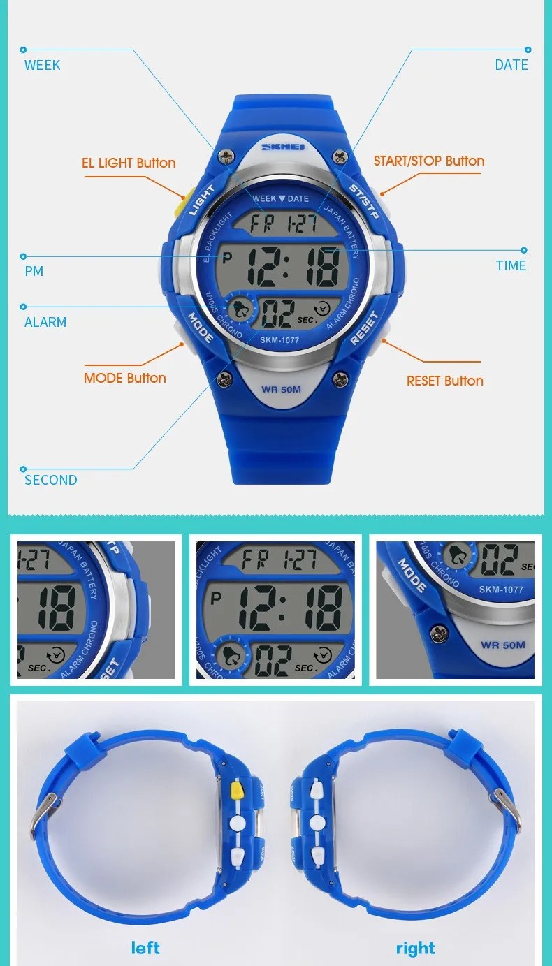 SKMEI детские часы милые детские часы спортивные Мультяшные часы для девочек и мальчиков резиновый детский цифровой светодиодный наручные часы Reloj