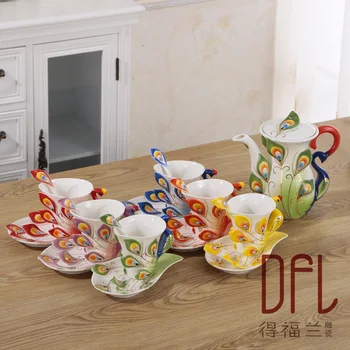 

2018 New Style Enamel Porcelain Quik Cup Portable Ceramic Pot Mug Chinese Kung Fu Drinkware Travel Tea Set 1 POT +6 CUP