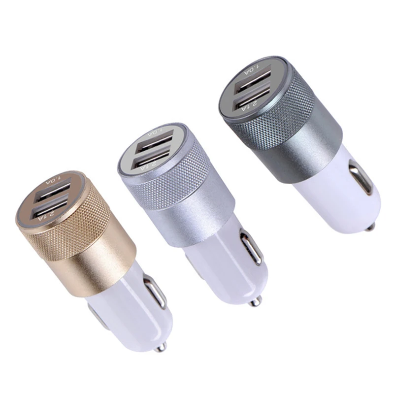 مصغرة المزدوج USB شاحن سيارة الألومنيوم سبائك ثنائية المنفذ شاحن سيارة السريع تهمة دائم لباد الذكية هاتف محمول المحمول