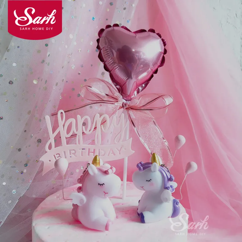 Розовый фиолетовый милый Единорог воздушный шар украшения для торта День