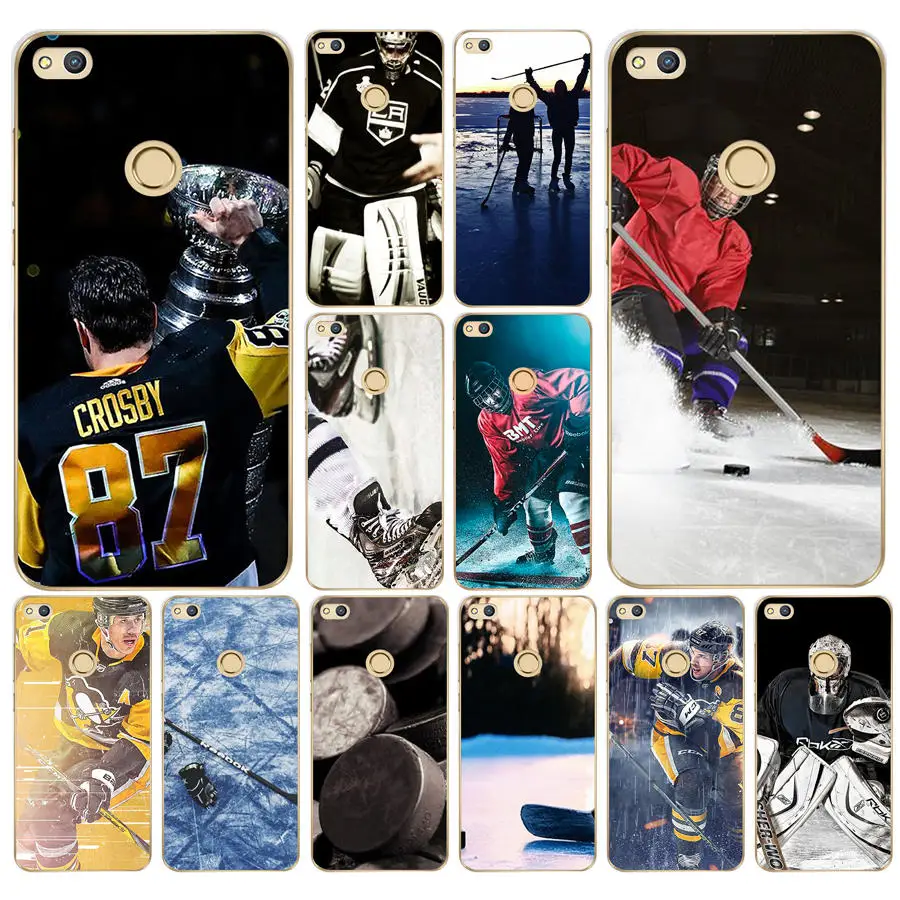 

144AD I love ICE Hockey Hard Transparent Cover Case for Huawei p8 P20 honor 9 Lite mate 10 pro y6 y5 2017