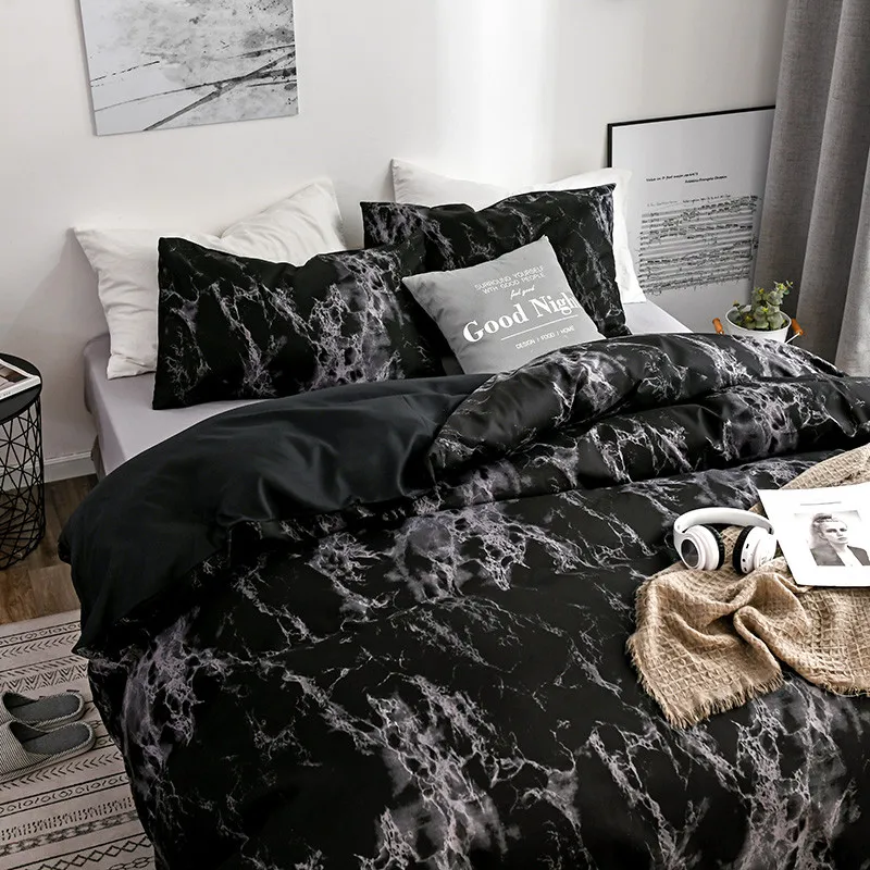 Comfortable Bedding Set Black White Stone Pattern Duvet Cover With