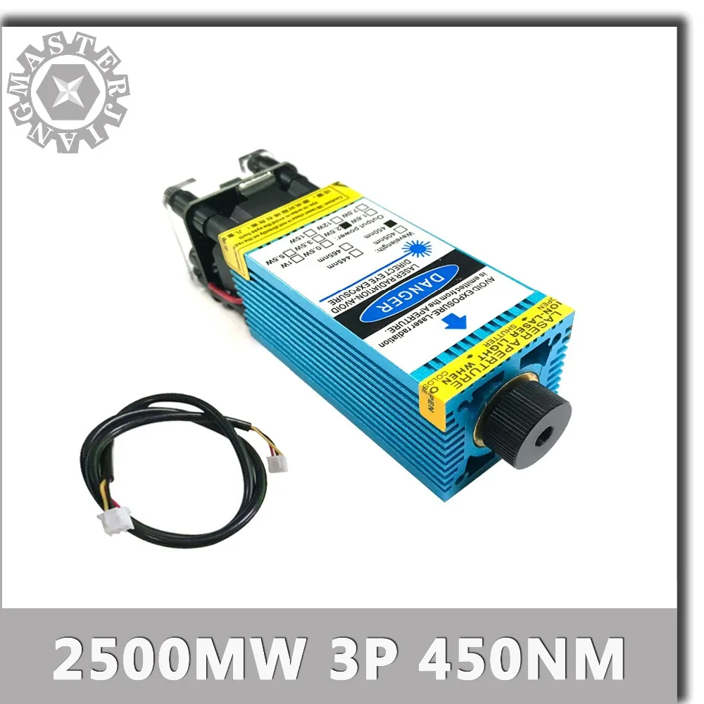 

2500mW 450nm 3P Adjustable Focusing TTL PWM Control Blue Laser Module Engraving 2.5W ttl pwm 3p Carving Focusable Laser Head.