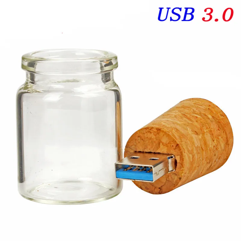 POWERONE USB 3,0 Дрифт Бутылка пробка+ деревянная коробка Флешка 4 ГБ 16 ГБ 32 ГБ 64 Гб карта памяти стеклянная бутылка пожеланий usb флэш-накопители подарок - Цвет: Bottle USB