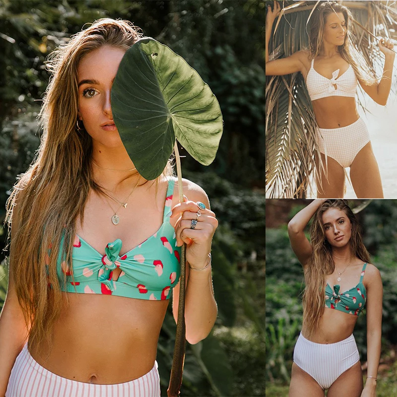 

TYAKKVE 2019 New Summer Women Solid Bikini print Backless swimwear women high waist swimsuit women's Europe and America S-L