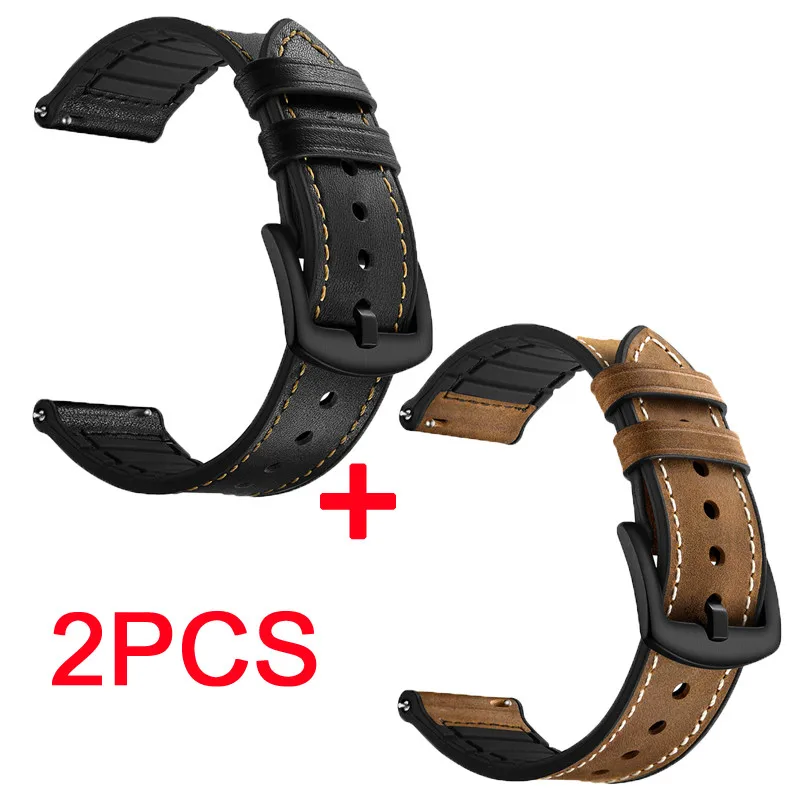 Для huawei часы GT ремешок силиконовый+ кожа полосы спортивные браслет для смарт-часов 22 мм Группа 2 pro/honor magic бретели для нижнего белья ремень - Цвет: 2PCS