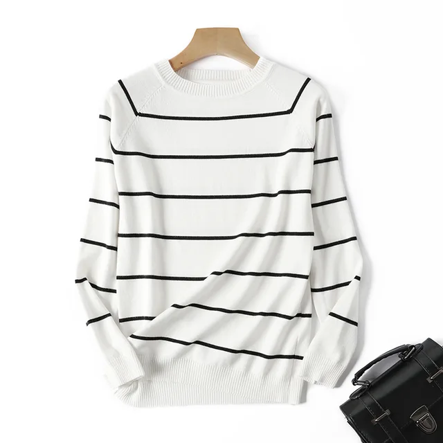 Autumn Winter Long Sleeve Striped Pullover Women Sweater Knitted Sweaters O-Neck Tops Korean Pull Femme Jumper Female White 4