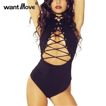 

Wantmove sexy lace up hollow out sleeveless backless romper women jumpsuits 2018 summer solid color bodycon jumpsuits WM241