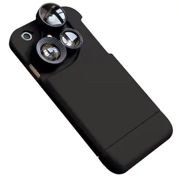 

Luxurious 4 in 1 Lens Mobile Phone Back Case Wide Angle Fisheye Macro Camera Lens Phone Shell For iPhone 6 6 S 7 Plus Black Case