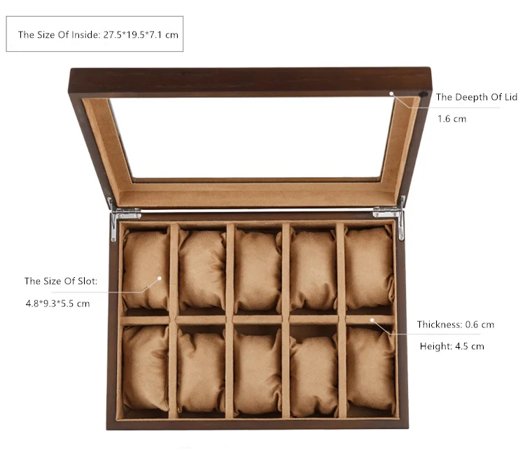 Топ 10 слотов коробка для часов деревянная Мода коричневые часы коробка для хранения с окном новые часы дисплей Подарочный Чехол Держатель