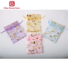 100 Teile/Satz Organza Beutel 12x9CM Colorful Love Pattern Organza Kordelzug Beutel Geschenk Schmuck Verpackung Hochzeit Taschen