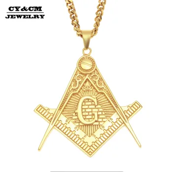 

CY&CM HipHop Freemason Masonic All-Seeing Eye Charm Pendant Men 316L Stainless Steel Jewelry Gold Punk Rock Necklace Cuban Chain