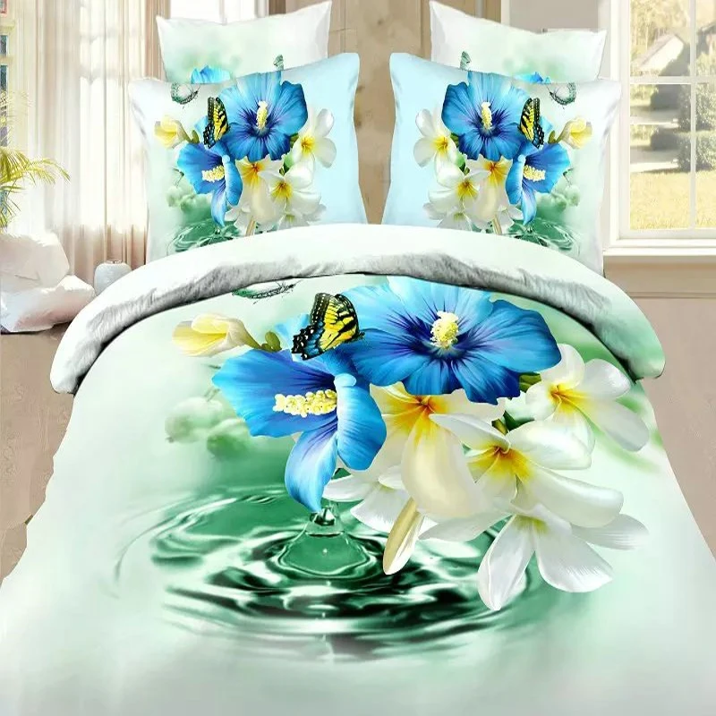 

amazing 3d butterfly and flower bedding set duvet/doona cover bed sheet pillow cases 4pcs queen size bedclothes/aqua