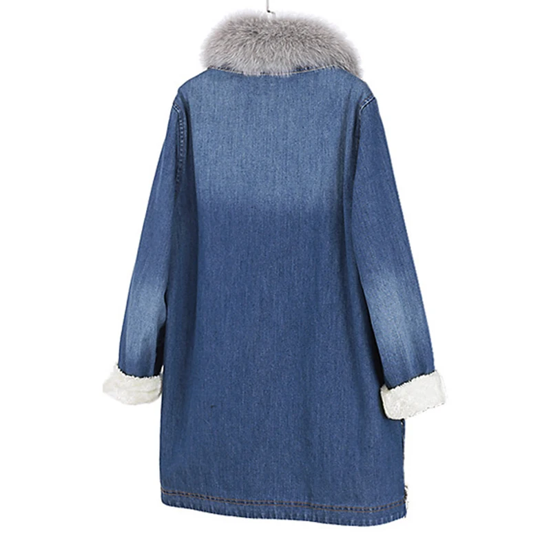 Manteaux blue Pardessus Survêtement Black 2019 Veste Parkas Apoenge Bouton Épais Hiver Femelle Femmes Renard Denim Coton Nouveau Lz571 Pour Réel Jeans WE9eIDH2Y