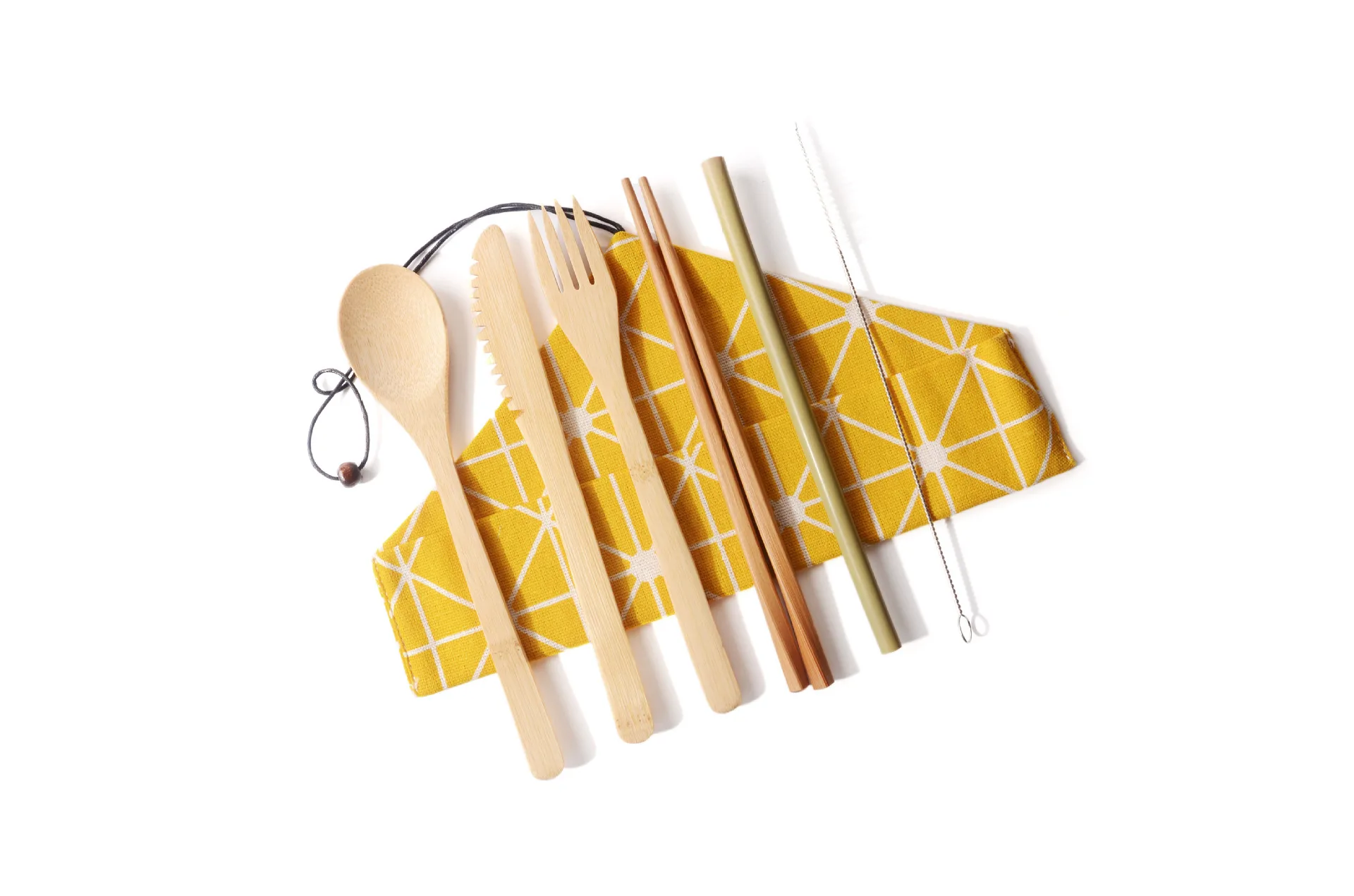 Легкая переноска бамбуковая Посуда Набор бамбуковых соломенных столовых приборов с сумкой и щеткой