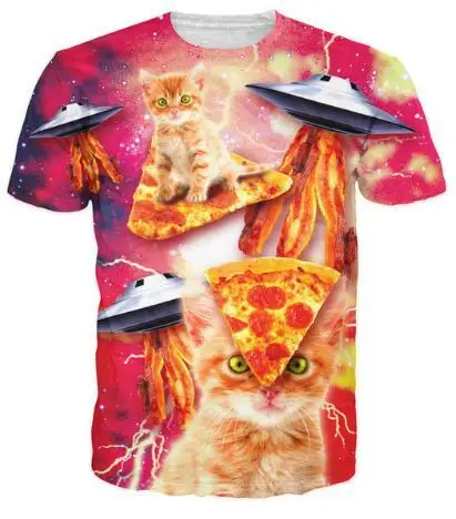 Bacon Pizza Space Cat T Shirt Women Garlax UFO Print Shirt