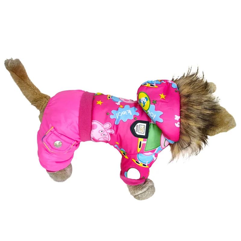 Новая модель, зимняя ветрозащитная теплая куртка для собак, пальто для щенков, модное пальто с капюшоном для собак, цветочный узор в горошек, одежда для маленьких питомцев