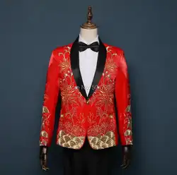Клиент-сделанные (куртка + брюки) белый красные, синие этап певец шоу смокинг классической мужской пальто Пант Свадебные Мужские Маршал