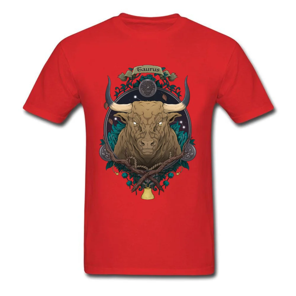 Constellation Taurus Pure Cotton Design Tops Shirt Funky Short Sleeve Men's T-Shirt 3D Printed ostern Day Tee Shirt O-Neck Constellation Taurus red