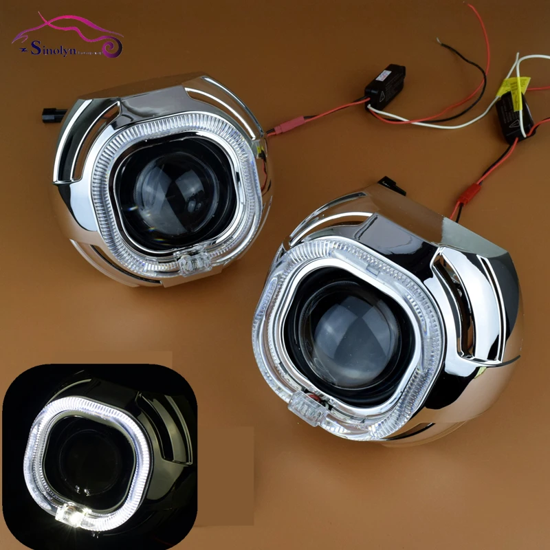 LED Square Angel Eyes Halo HID Bi xenon Lens Projector Headlight 2.5