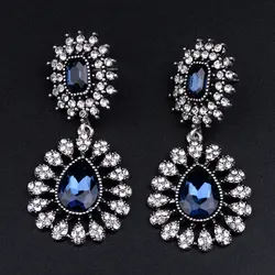Для женщин сережки-Подвески синий каплевидный кристалл Модные хрустальные украшения