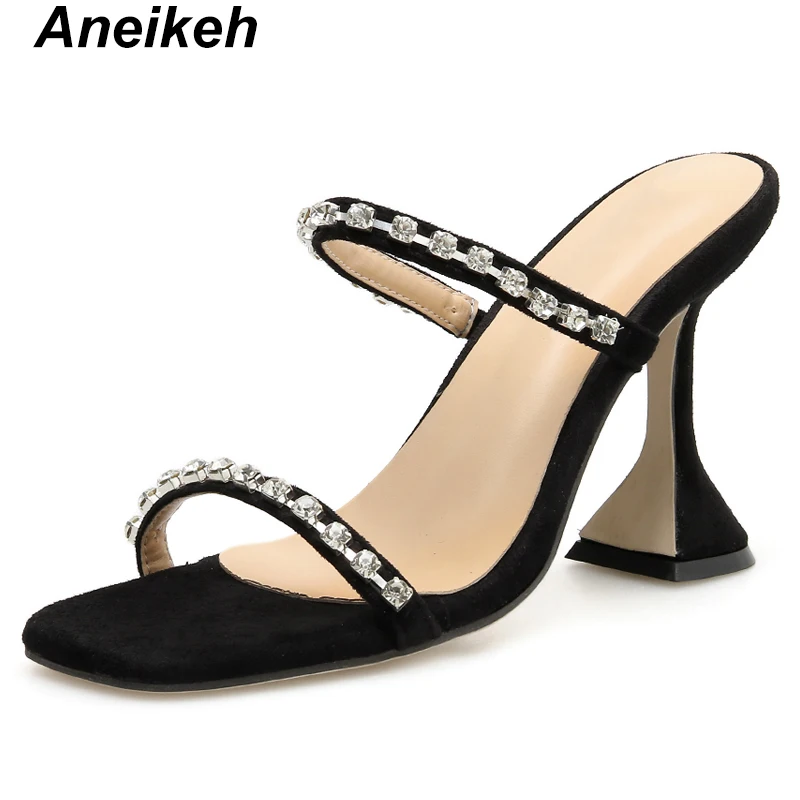 

Aneikeh 2019 New Fashion Summer High Heels Crystal Slippers Wedges Open Toe Heels Mules Women's Shoes Slippers PU Size 35-41