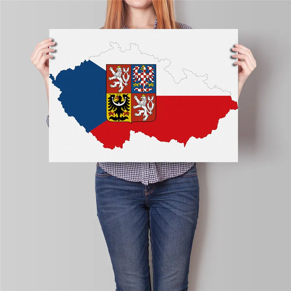 Карта мира, Европейский Флаг, знак страны, плакат, художественная живопись, винтажная крафт-бумага, плакаты, наклейка на стену, декор для гостиной, 42x30 см - Цвет: Czech-Republic-