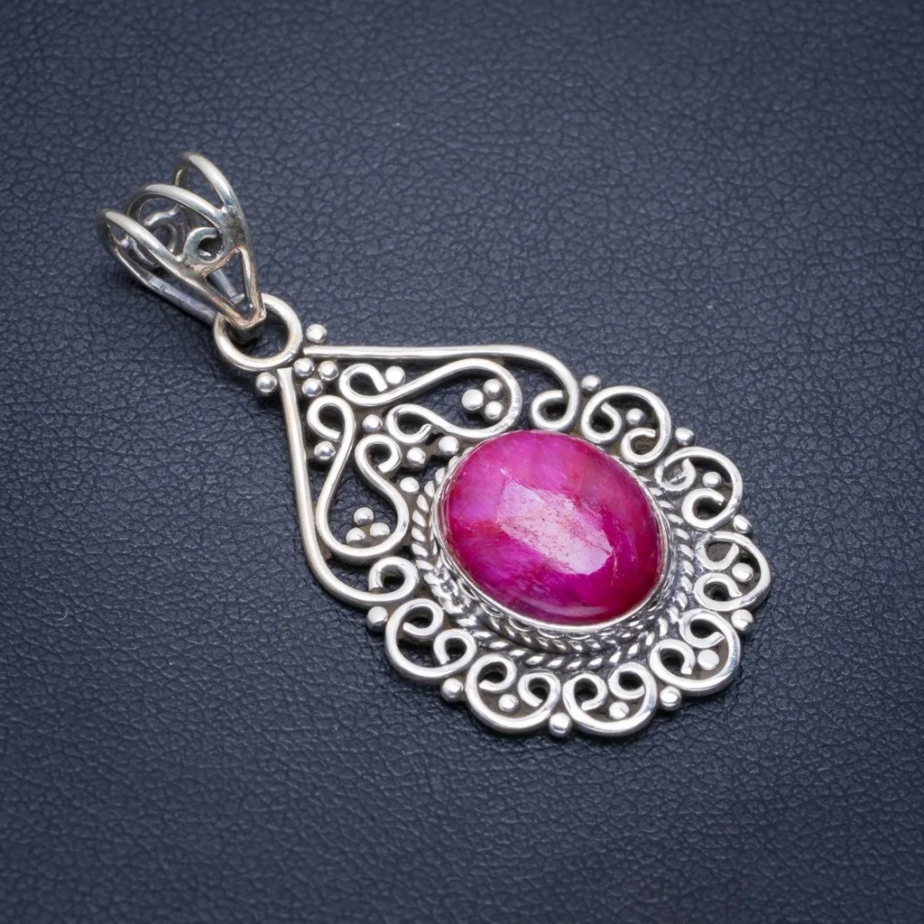 

Natural Cherry Ruby Handmade Unique 925 Sterling Silver Pendant 1.5" A1661