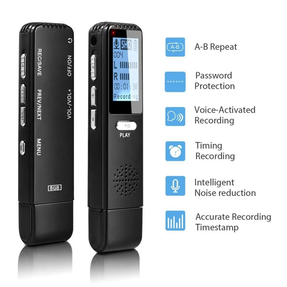 

2 in 1 8GB Professional Voice Recorder USB Professional Dictaphone Digital Audio Voice Recorder WAV MP3 Player Recorder