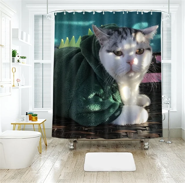 3D Cat and Dog Print Shower Curtain Modern Bathroom Decor Digital