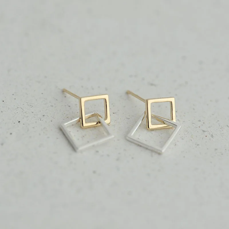 

Real 925 Sterling Silver Double Square Geometry Stud Earrings for Women Girls Fashion sterling-silver-jewelry brincos brinco