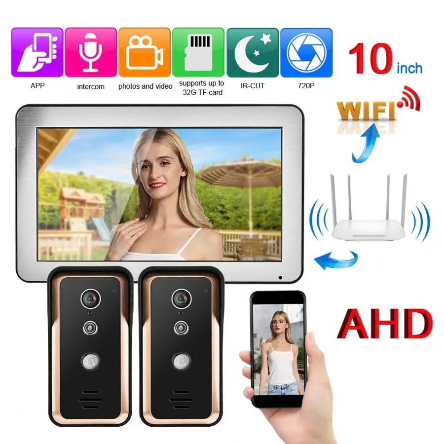 Кольцевой дверной звонок 100 240 в 10 дюймов WiFi проводной видео приложение удаленный