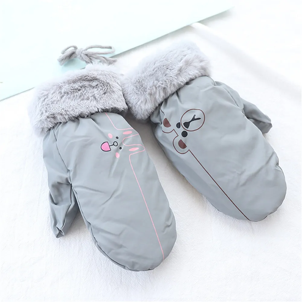 1 пара модные женские туфли Теплые Симпатичные Chic Животные с рисунком медведя зимние кашемировые полный палец перчатки варежки для девочек