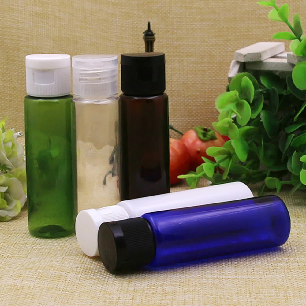 50pc 30ml Blue Brown White Clear Plastic Cream Bottle Flip Cap